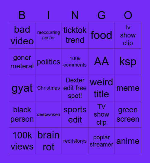 ticktok bingo Card