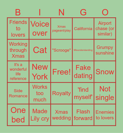 Xmas Movies 2024 Bingo Card