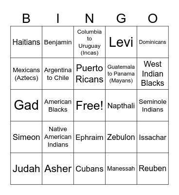 12 Tribes of Israel Bingo Card