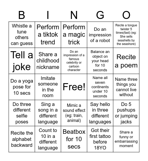 Untitled Bingo Card