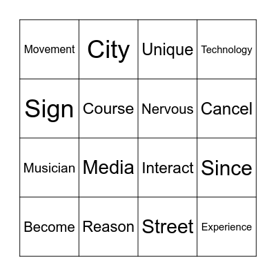 Unit 1-3 Bingo Card
