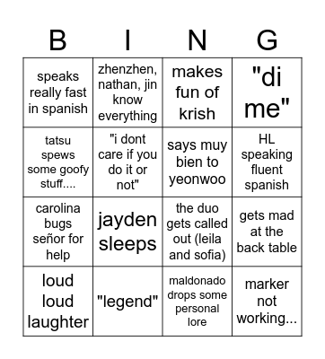 Spanish Bingo Card
