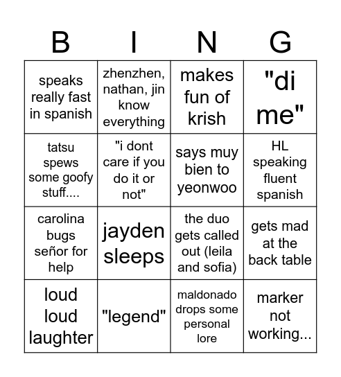 Spanish Bingo Card