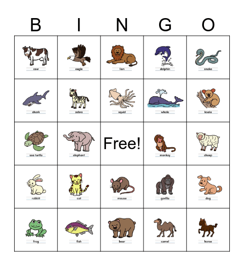 ANIMAL BINGO Card
