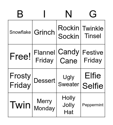Hillcrest Holiday Bingo Card