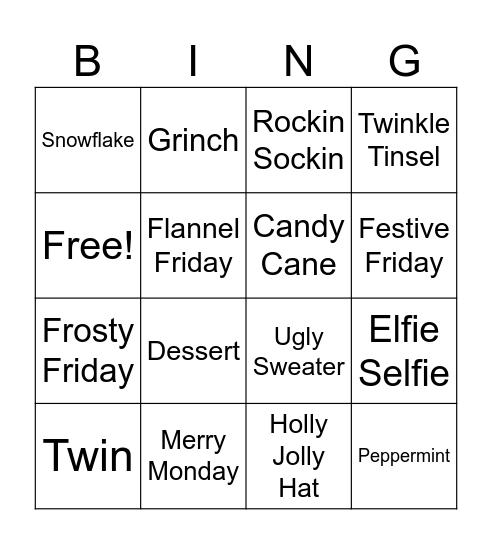 Hillcrest Holiday Bingo Card