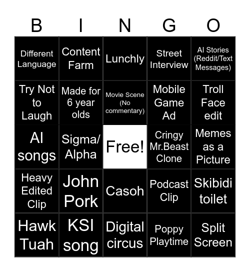 Brain Rot Bingo Card