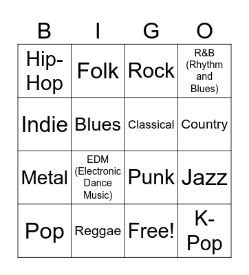 Musical Bingo Card