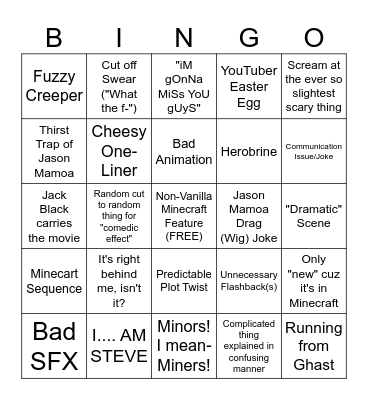 Minecraft Movie Bingo Card