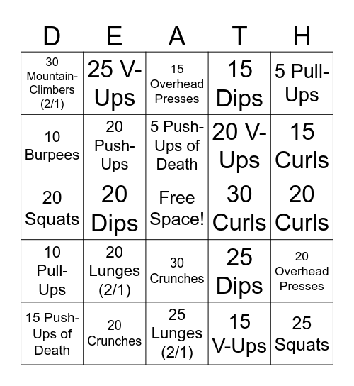 Bingo of Death Bingo Card