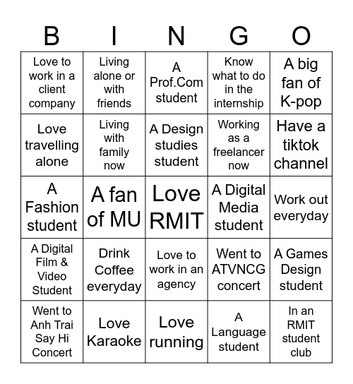 Ice-breaking Bingo Card