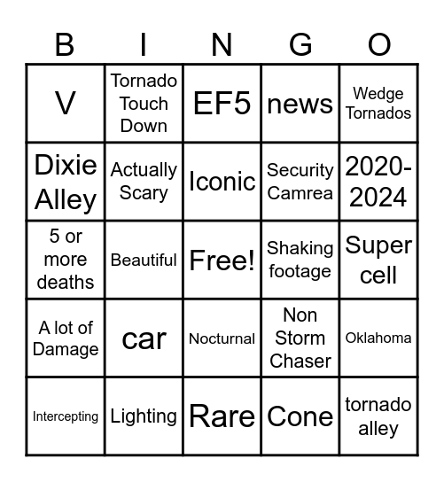 Tornado Bingo Card