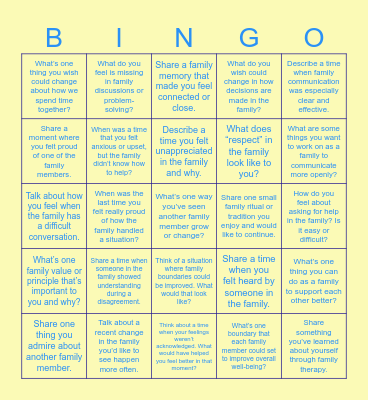 Family Bingo Card