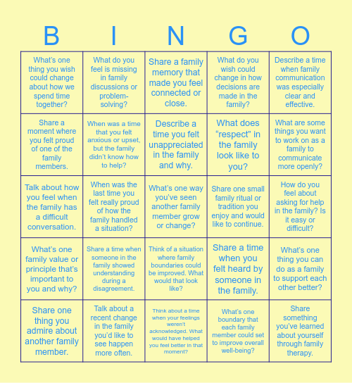 Family Bingo Card