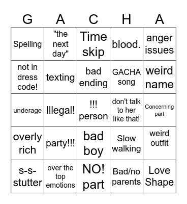 Gacha Bingo Bored Bingo Card