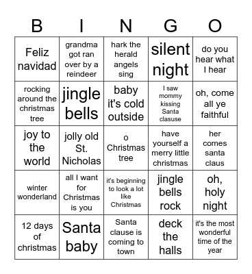 Christmas Song Bingo Card