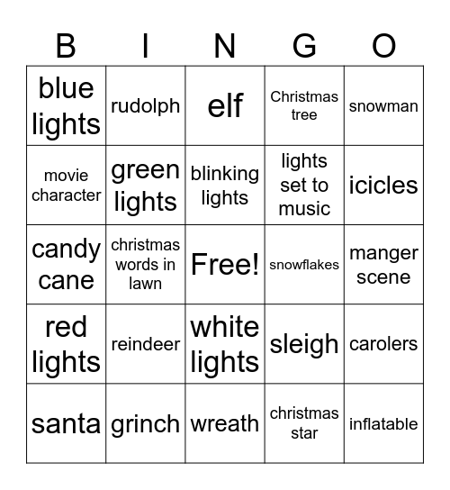 christmas light Bingo Card