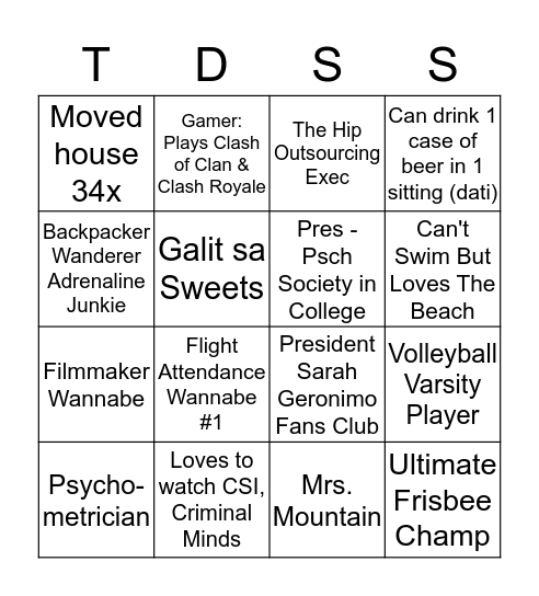 TDS Newbies Bingo Card