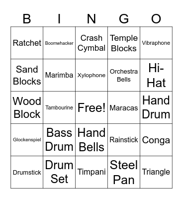 Percussion Family Bingo Card