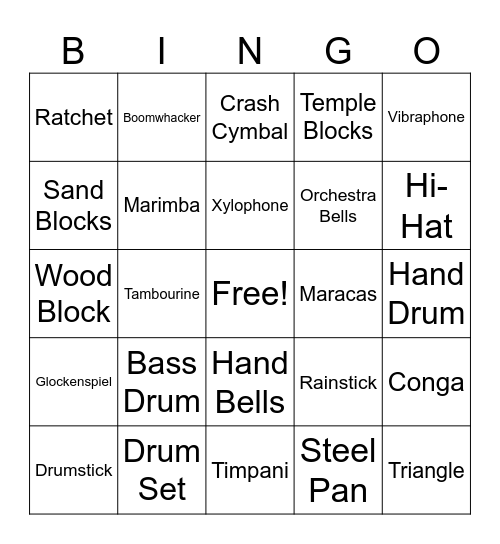 Percussion Family Bingo Card