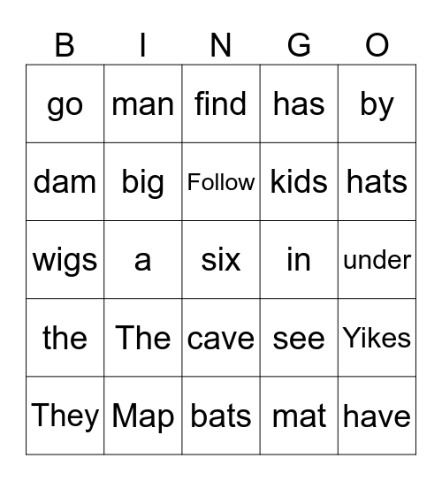 Sight Word Bingo Card