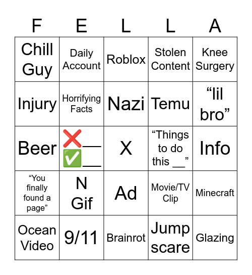 IG Reels Bingo Card