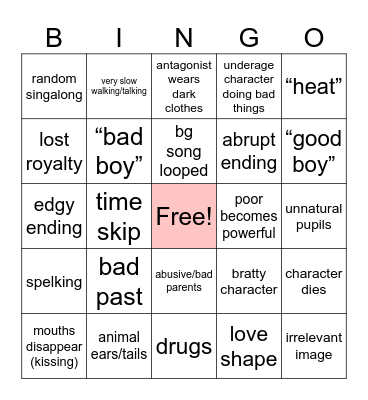 gacha cringe bingo Card