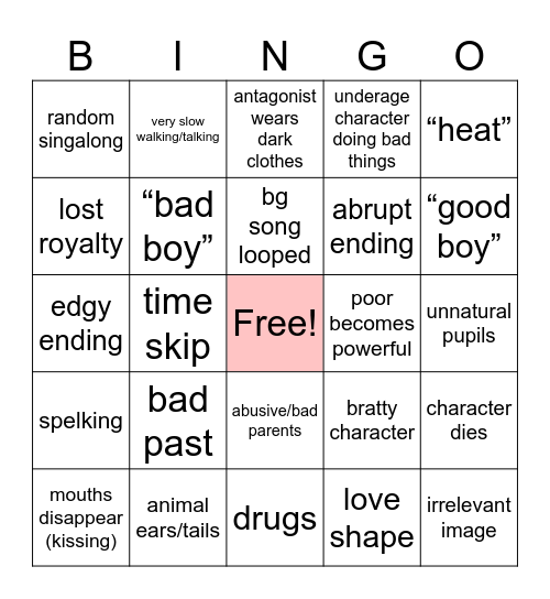 gacha cringe bingo Card