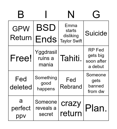 2025 DW Bingo Card