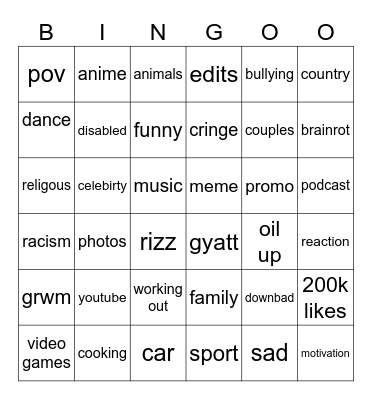 Untitled Bingo Card
