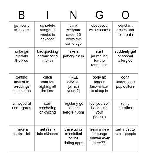 quarter-life crisis Bingo Card