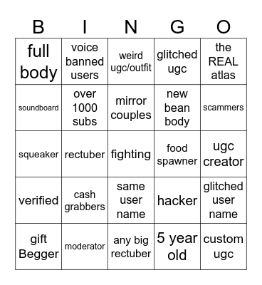 rec center bingo Card