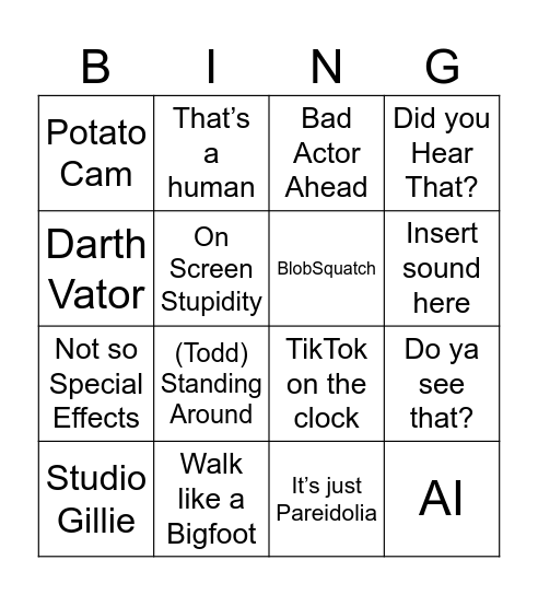 Bigfoot Bingo Card