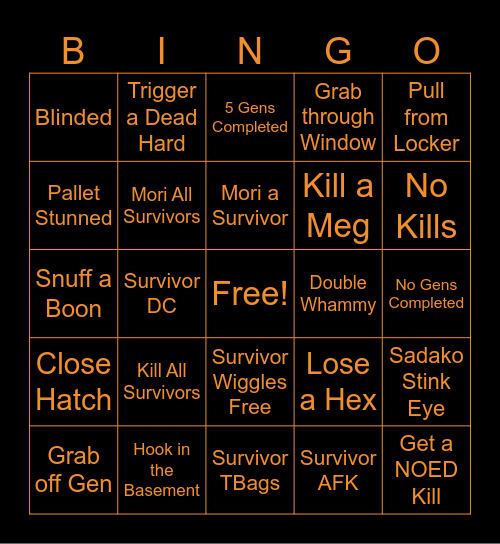 Dead by Daylight (Killer) Bingo Card