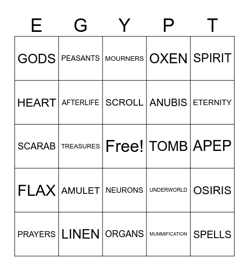 Life to The Afterlife Bingo Card