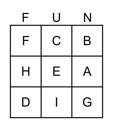 English Bingo Card
