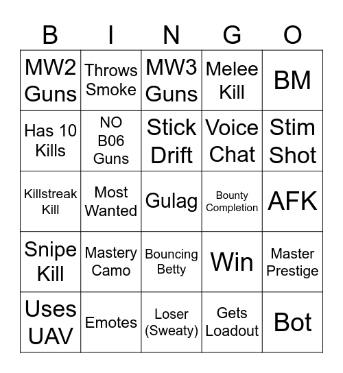 WZ Bingo Card
