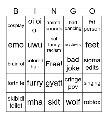 cringe Bingo Card