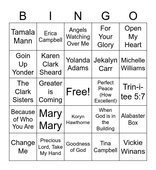 Women of Gospel Bingo Card