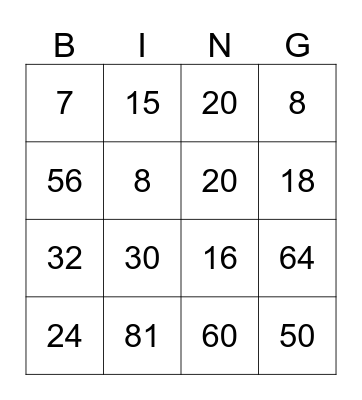 množenje i deljenje Bingo Card