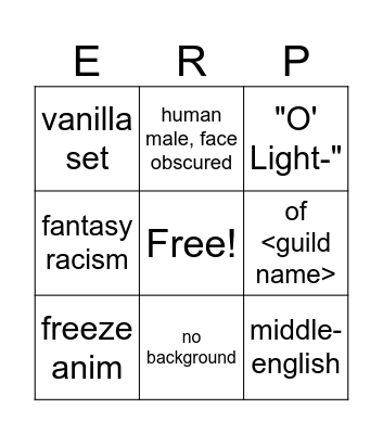 Top Roleplayer Bingo Card