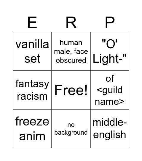 Top Roleplayer Bingo Card