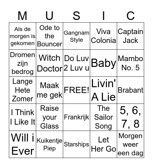 Welkom - Muziek Bingo Card