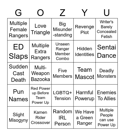 Sentai Bingo Card