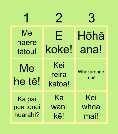 Kīwaha Bingo Card