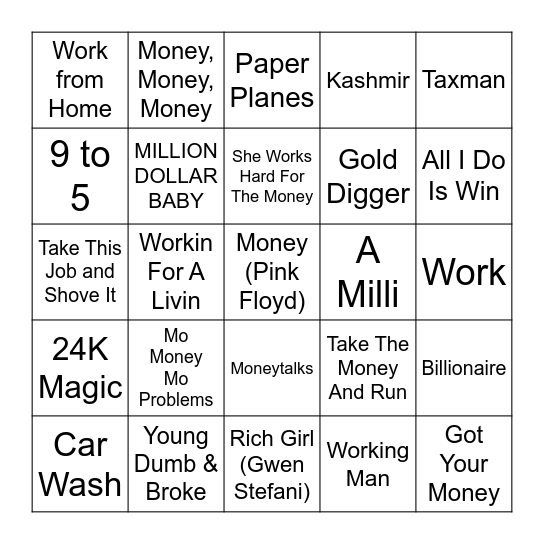 Get Your Money Up! Bingo Card