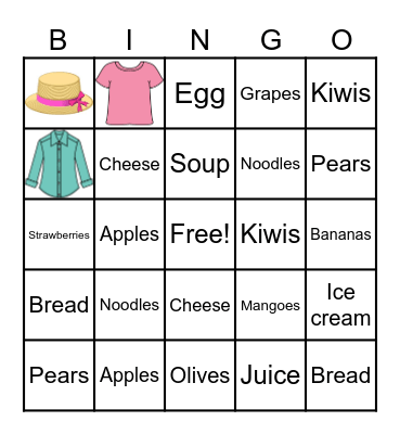 Food and clothes Bingo Card
