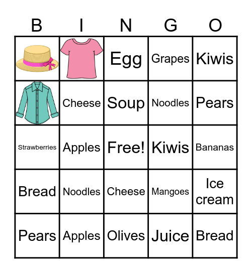 Food and clothes Bingo Card