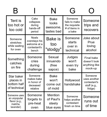 GBBS Season 12 Bingo Card