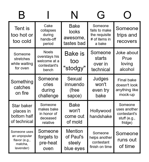 GBBS Season 12 Bingo Card
